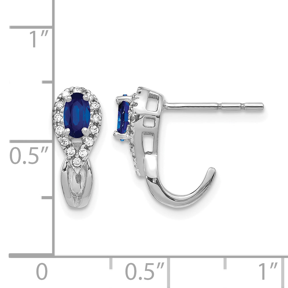 10k White Gold Diamond and Sapphire J Hoop Post Earrings