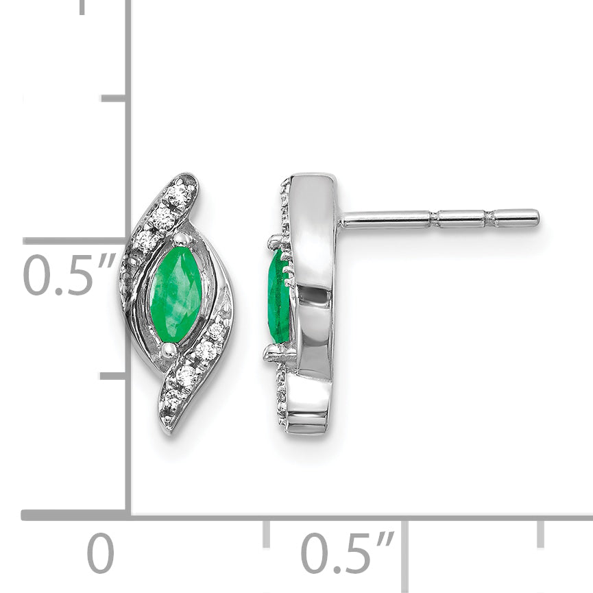 10k White Gold 1/15Ct Diamond and Emerald Earrings Secondary image