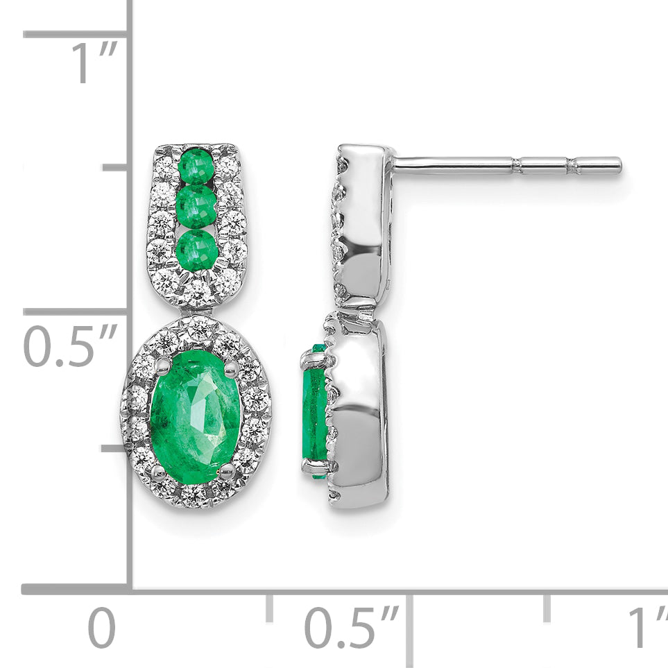 14K White Gold Lab Grown VS/SI+ G+ Dia and Created Emerald Earrings
