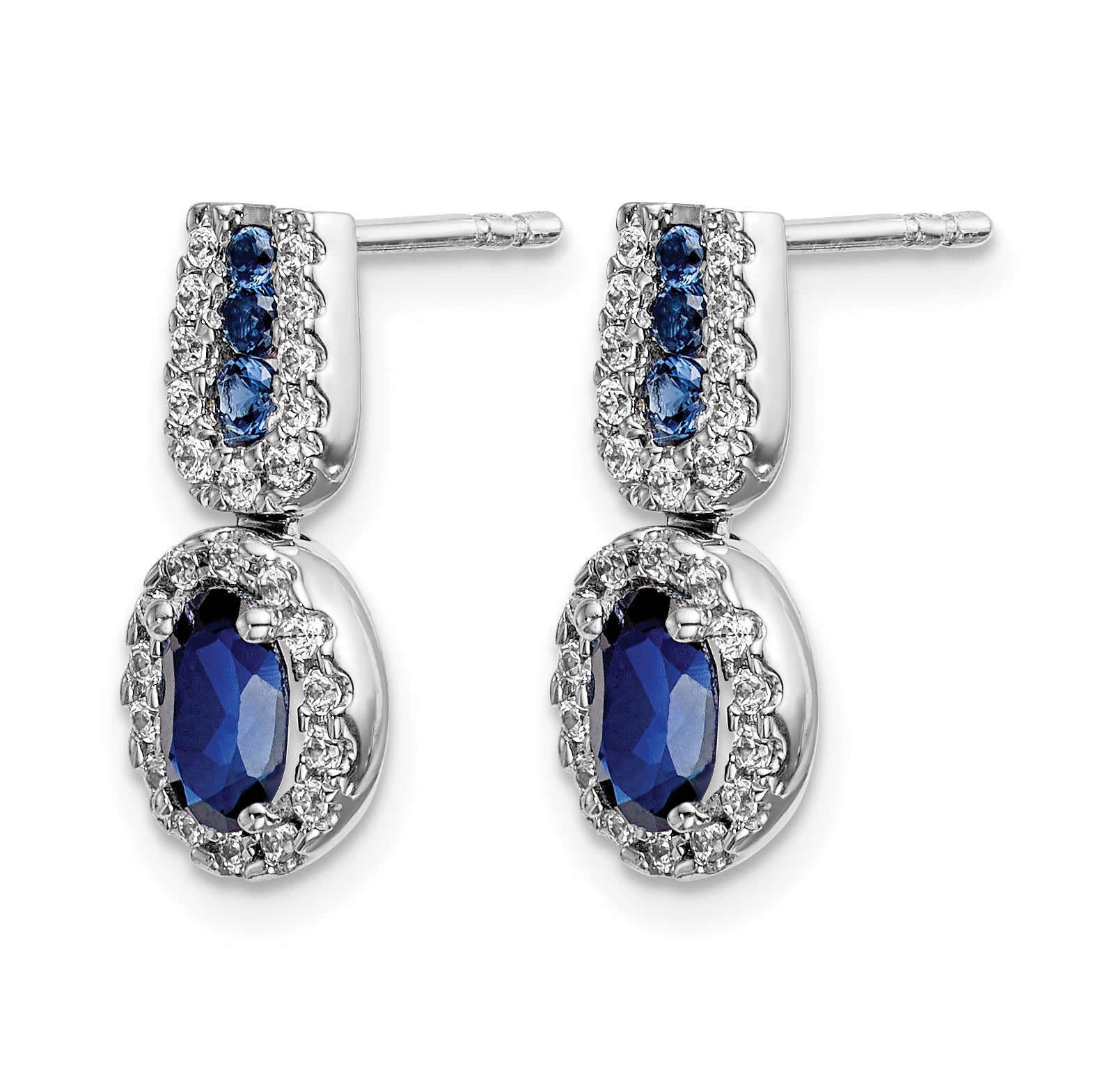 14K White Gold Lab Grown VS/SI+ G+ Dia and Created  Sapphire Post Earrings