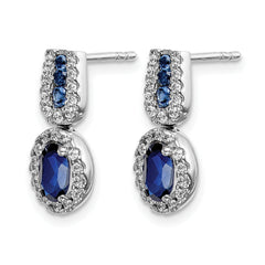 14K White Gold Lab Grown VS/SI+ G+ Dia and Created  Sapphire Post Earrings