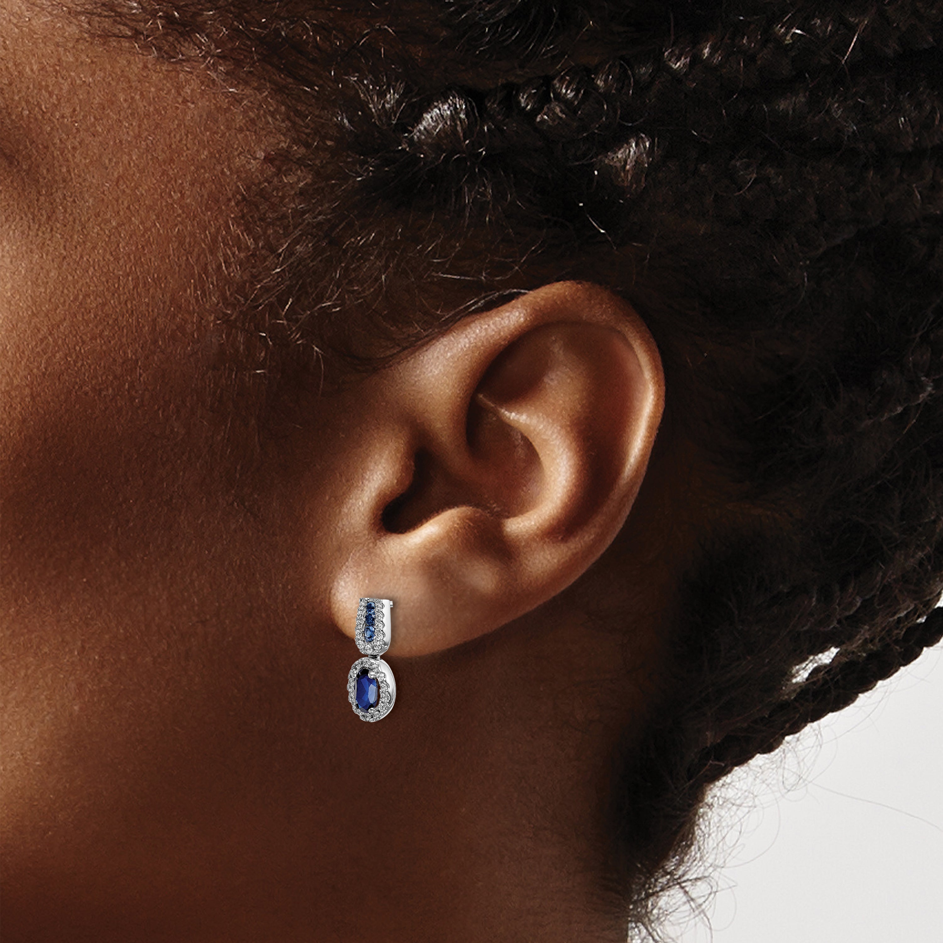 14K White Gold Lab Grown VS/SI+ G+ Dia and Created  Sapphire Post Earrings