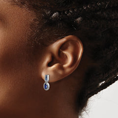 14K White Gold Lab Grown VS/SI+ G+ Dia and Created  Sapphire Post Earrings