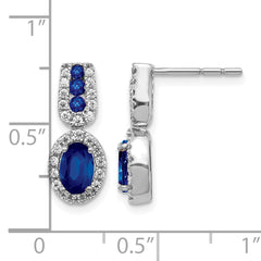 14K White Gold Lab Grown VS/SI+ G+ Dia and Created  Sapphire Post Earrings