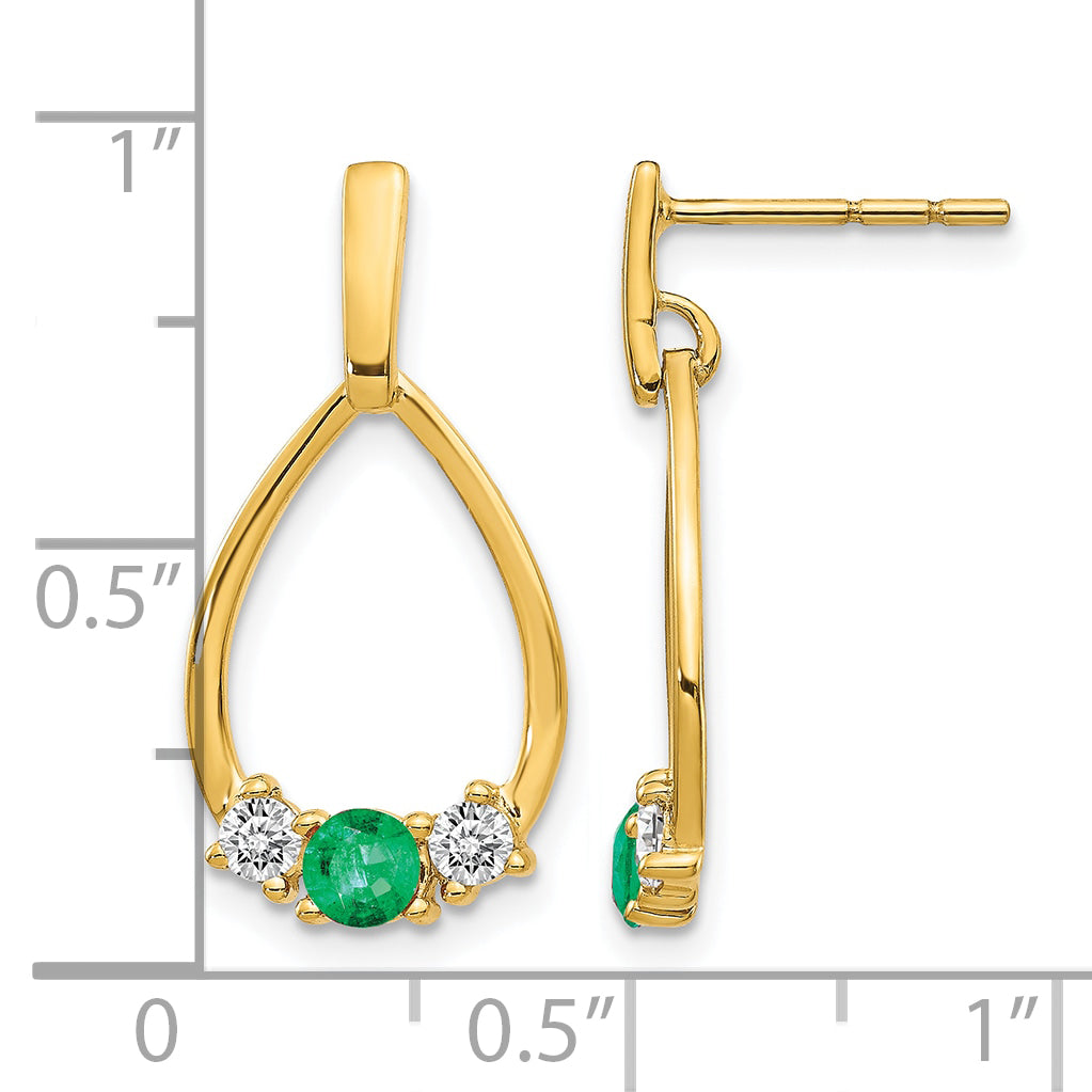 10k 1/3 carat Lab Grown Diamond VS/SI+ G+ and Created Emerald Complete Dangle Post Earrings