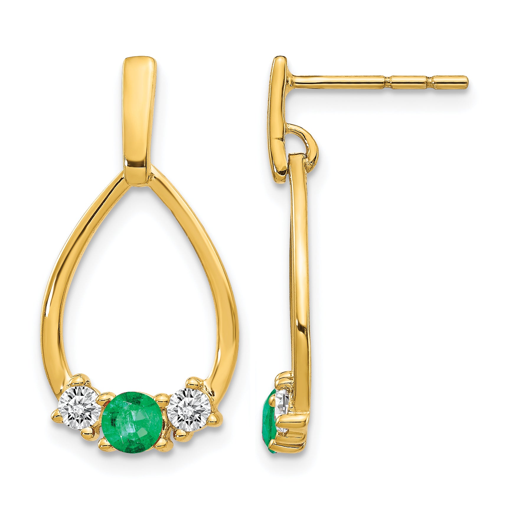 10k 1/3 carat Lab Grown Diamond VS/SI+ G+ and Created Emerald Complete Dangle Post Earrings Main image