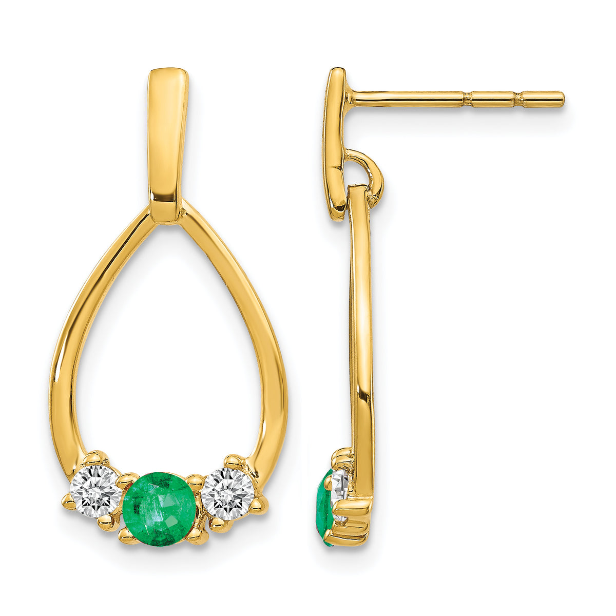 10k 1/3 carat Lab Grown Diamond VS/SI+ G+ and Created Emerald Complete Dangle Post Earrings