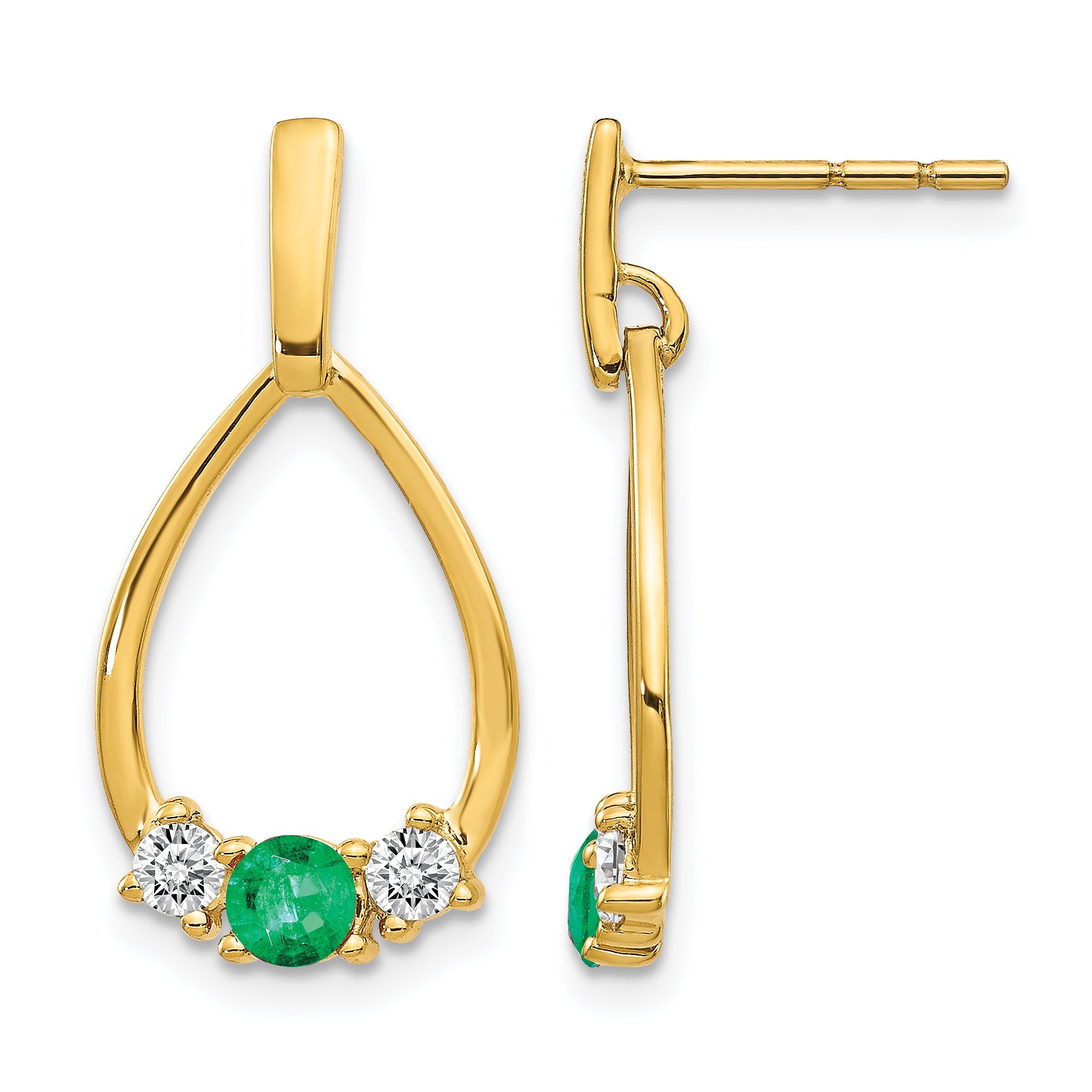 14k 1/3 carat Lab Grown Diamond VS/SI+ G+ and Created Emerald Complete Dangle Post Earrings Main image