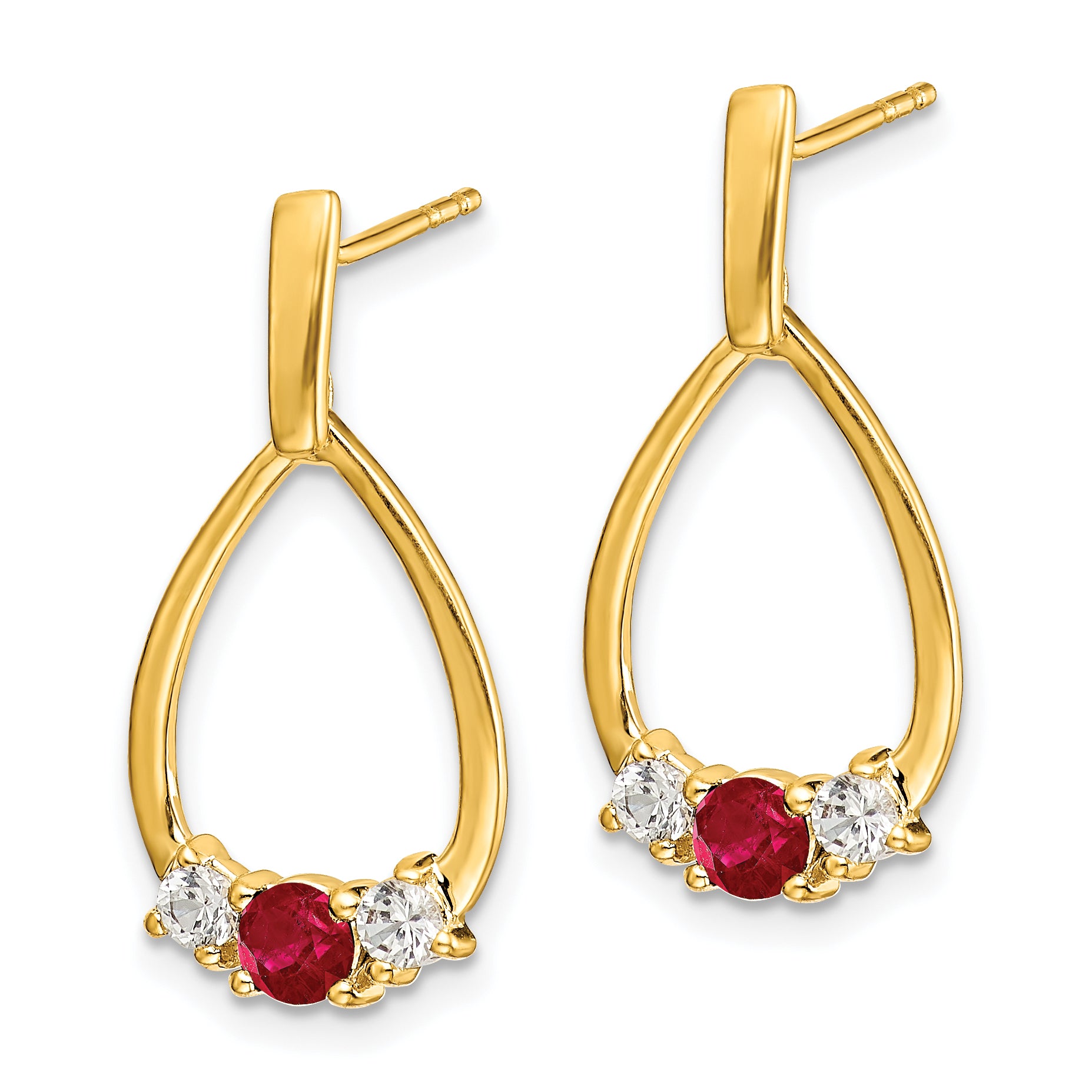 10k 1/4 carat Lab Grown Diamond VS/SI+ G+ and Created Ruby Complete Dangle Teardrop Post Earrings Secondary image