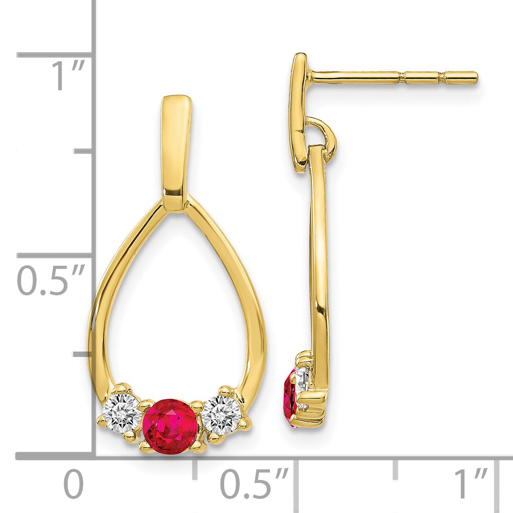 10k Ruby and White Sapphire Post Dangle Earrings