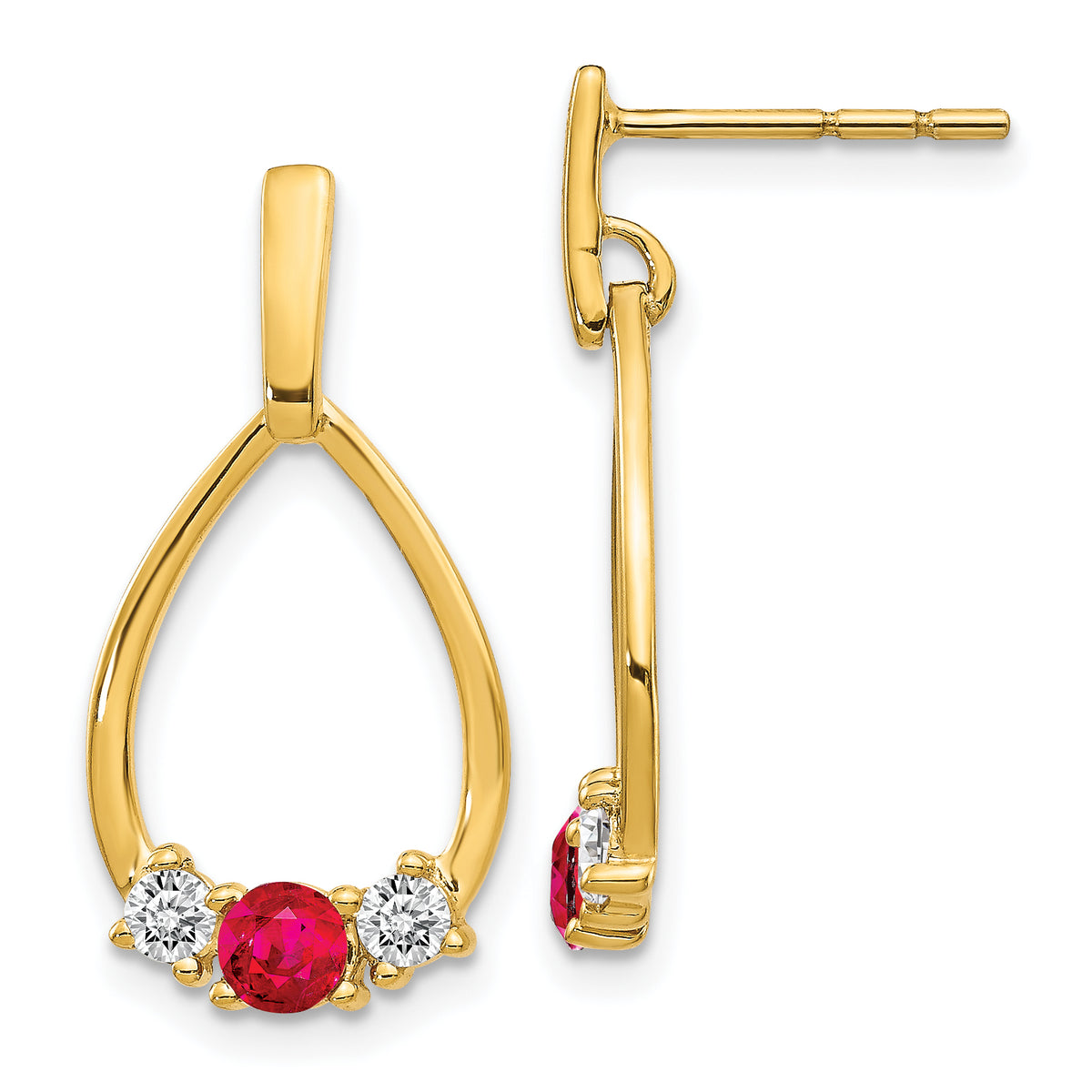 10k Ruby and White Sapphire Post Dangle Earrings
