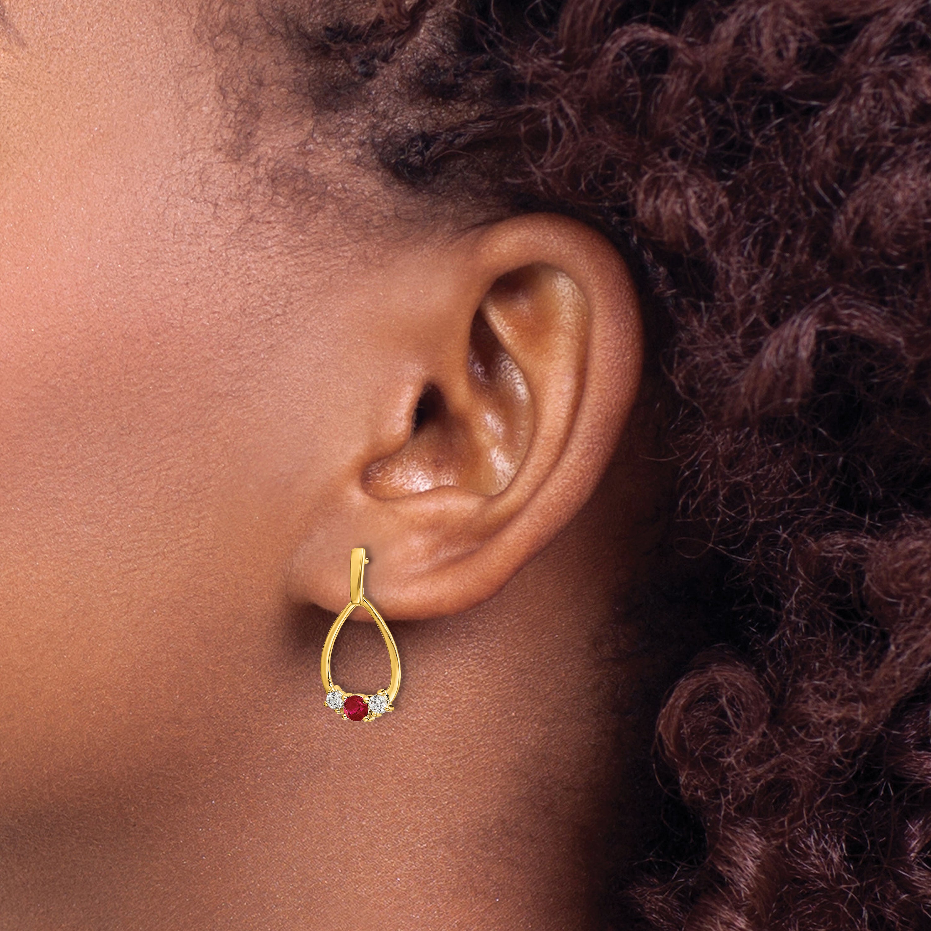 14k 1/4 carat Lab Grown Diamond VS/SI+ G+ and Created Ruby Complete Dangle Teardrop Post Earrings