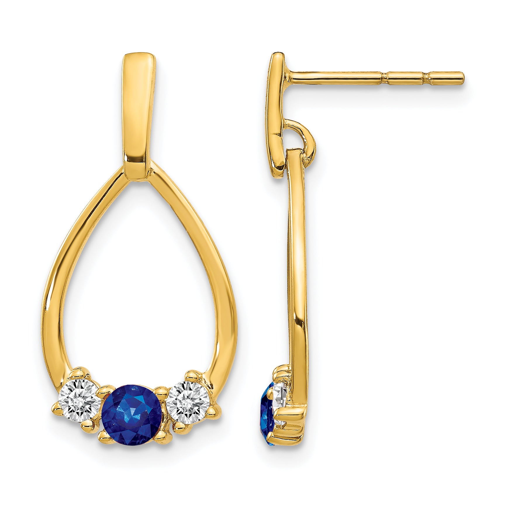 14k 1/3 carat Lab Grown Diamond VS/SI+ G+ and Created Sapphire Complete Dangle Teardrop Earrings Main image