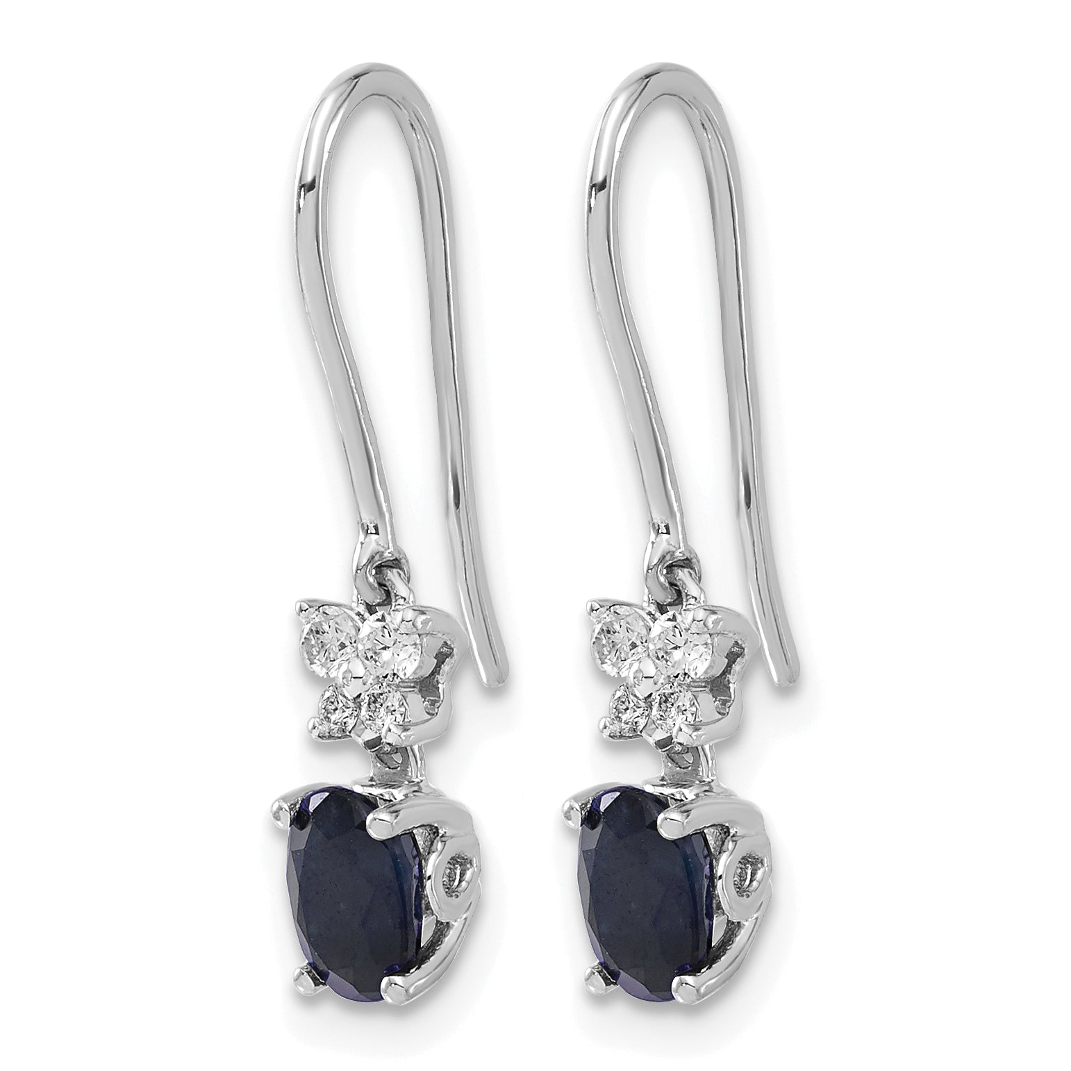 10k White Gold Diamond and Oval Sapphire Shepherd Hook Earrings