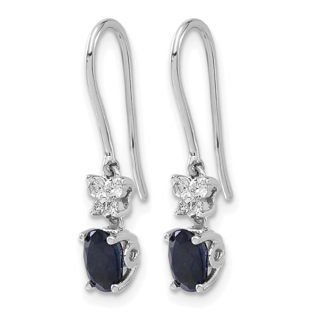 10k White Gold Diamond and Oval Sapphire Shepherd Hook Earrings