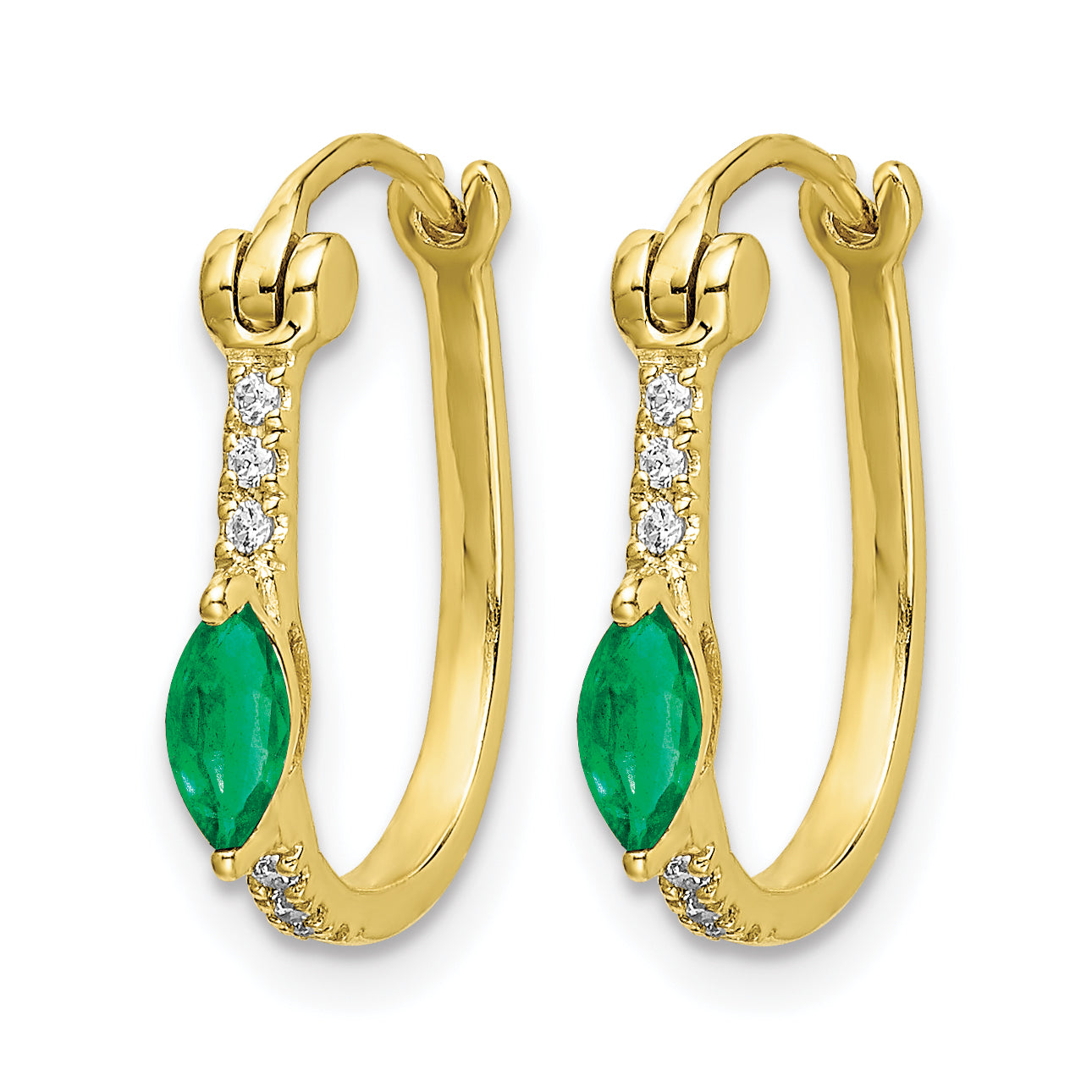 10k 1/20ct Diamond and Emerald Hinged Hoop Earrings Secondary image