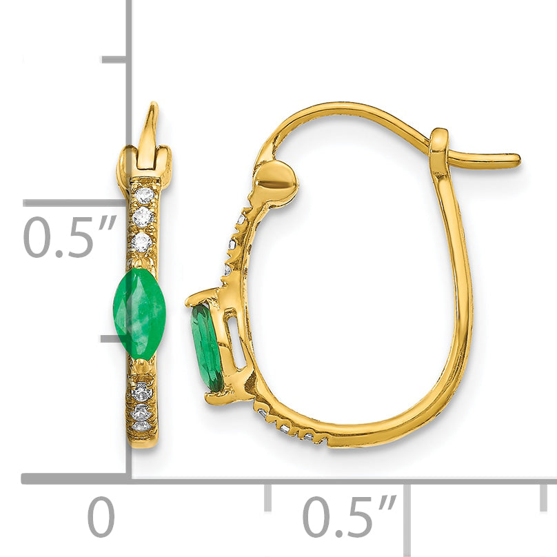 10k 1/20ct Diamond and Emerald Hinged Hoop Earrings