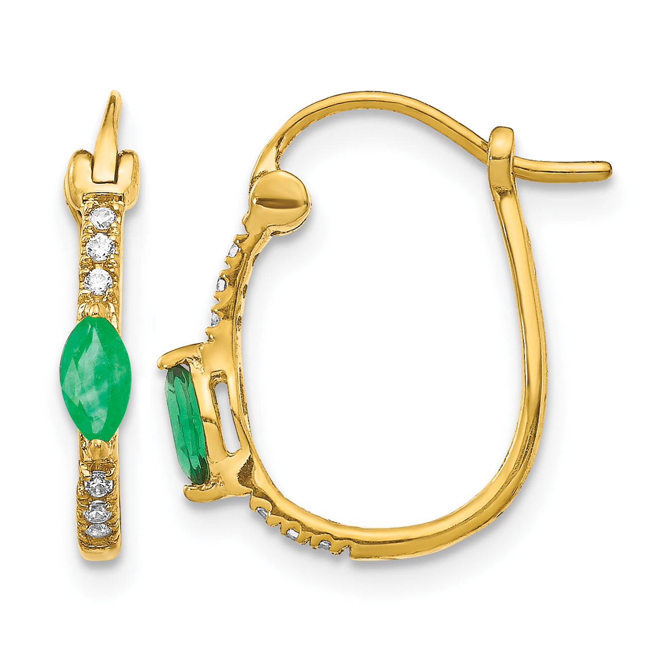 10k 1/20ct Diamond and Emerald Hinged Hoop Earrings Main image