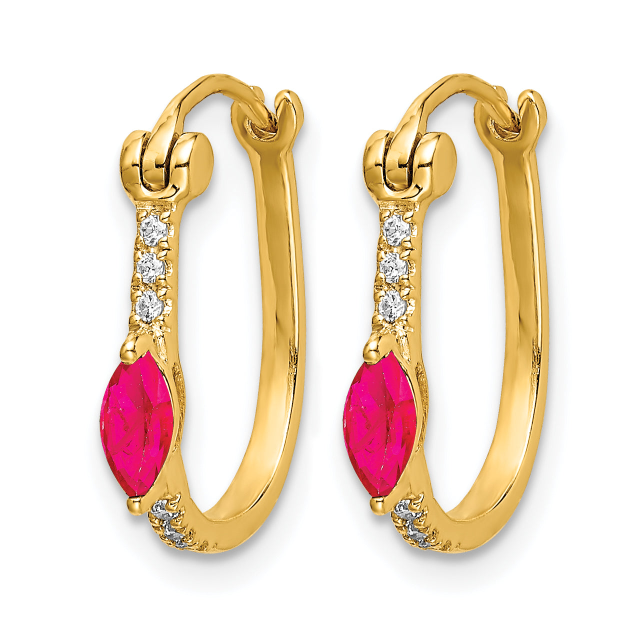 10k 1/20ct Diamond and Ruby Hinged Hoop Earrings Secondary image