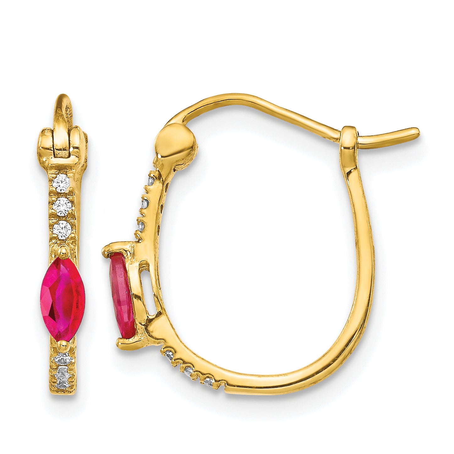 10k 1/20ct Diamond and Ruby Hinged Hoop Earrings Main image
