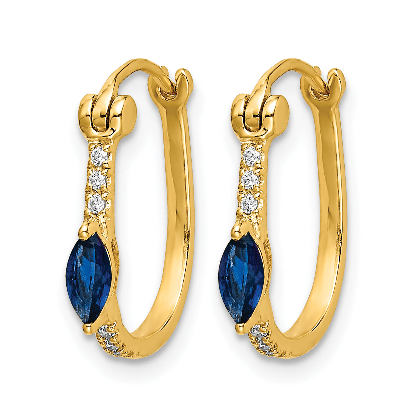 10k 1/20ct Diamond and Sapphire Hinged Hoop Earrings Secondary image