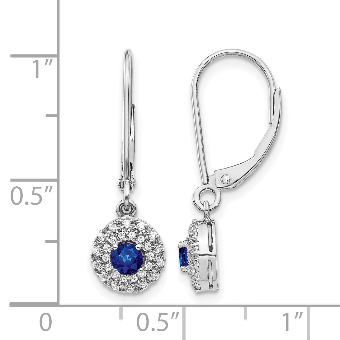 14k White Gold 1/5 carat Lab Grown Diamond VS/SI+ G+ and Created Sapphire Complete Drop Leverback Earrings