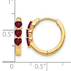10k 3 Stone Created Ruby Polished Hinged Hoop Earrings