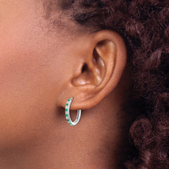 14k White Gold 1/5 carat Lab Grown Diamond VS/SI+ G+ and Created Emerald Complete Hinged Hoop Earrings