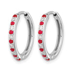 14k White Gold 1/5 carat Lab Grown Diamond VS/SI+ G+ and Created Ruby Complete Hinged Hoop Earrings