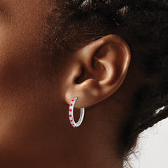 14k White Gold 1/5 carat Lab Grown Diamond VS/SI+ G+ and Created Ruby Complete Hinged Hoop Earrings