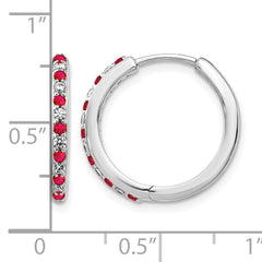14k White Gold 1/5 carat Lab Grown Diamond VS/SI+ G+ and Created Ruby Complete Hinged Hoop Earrings