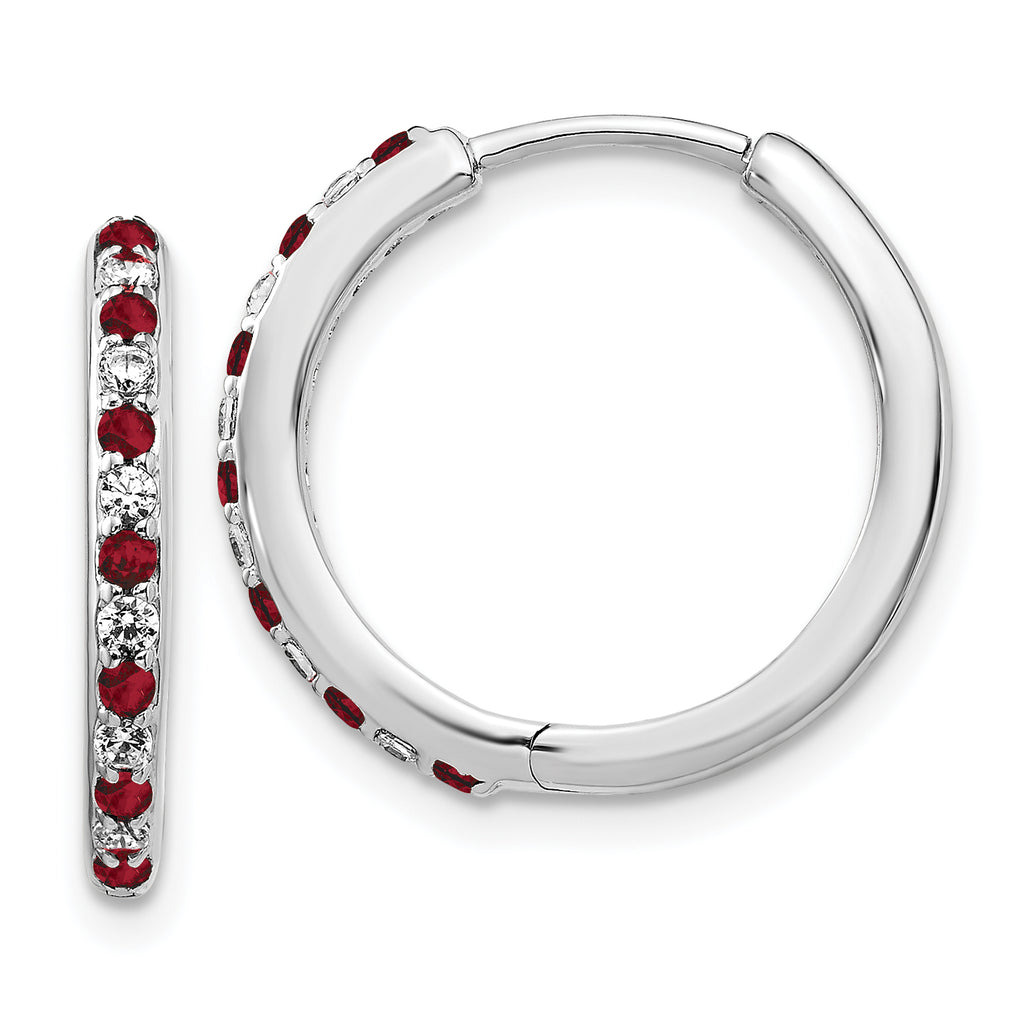 Lab-Grown Diamond & Created Ruby Hoop Earrings in 14K White Gold (1/5 ct. tw.) - Sophia Jewelers