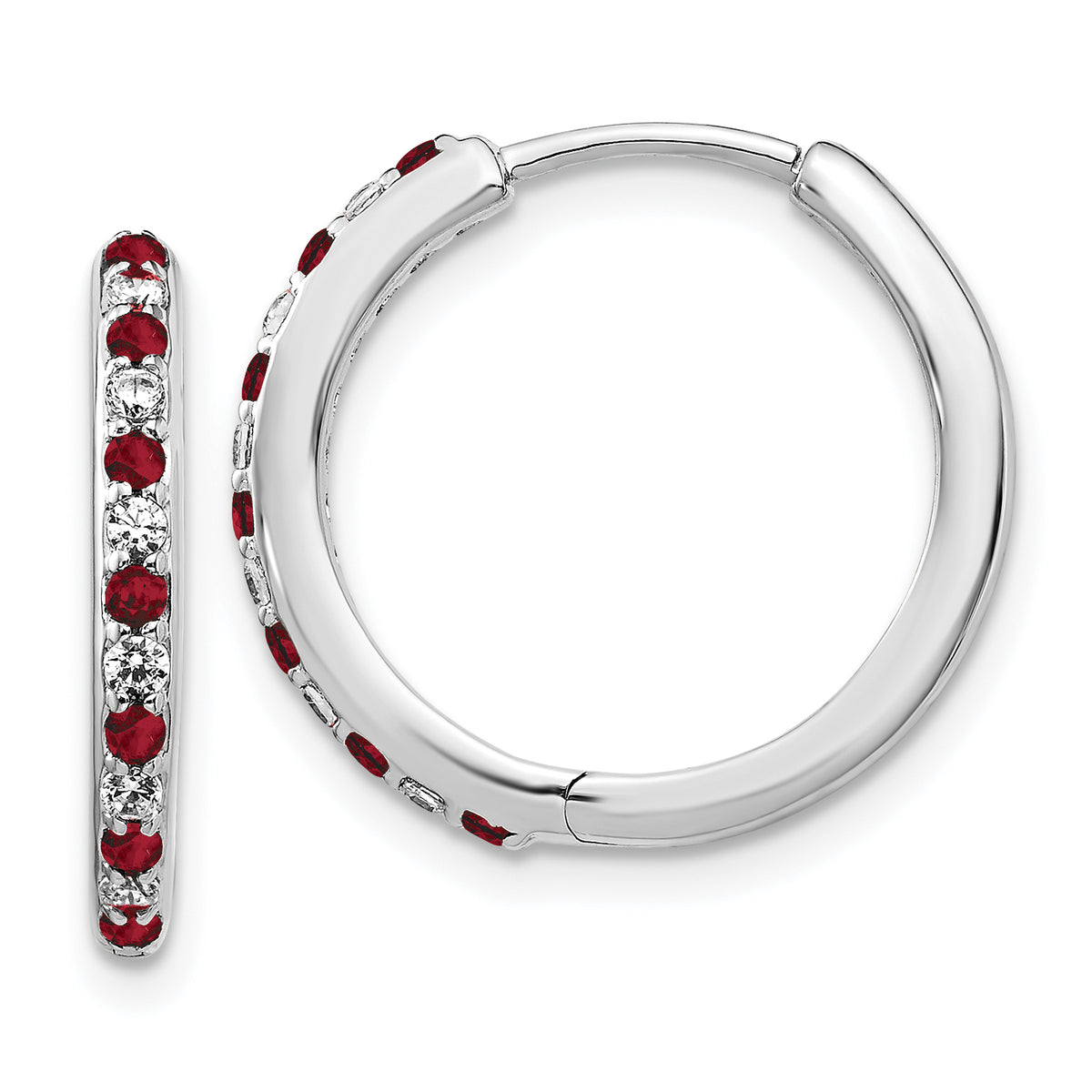 Lab-Grown Diamond & Created Ruby Hoop Earrings in 14K White Gold (1/5 ct. tw.) - Sophia Jewelers