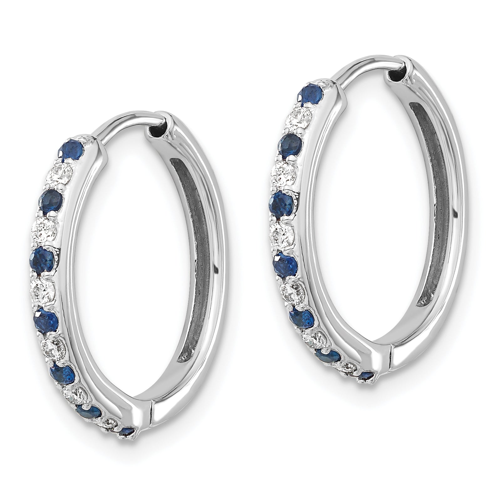 14k White Gold 1/5 carat Lab Grown Diamond VS/SI+ G+ and Created Sapphire Complete Hinged Hoop Earrings Secondary image