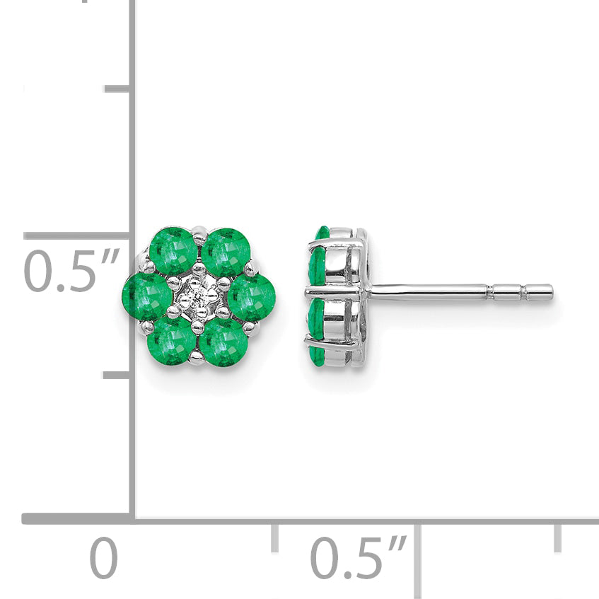10k White Gold Polished Emerald and Diamond Post Earrings