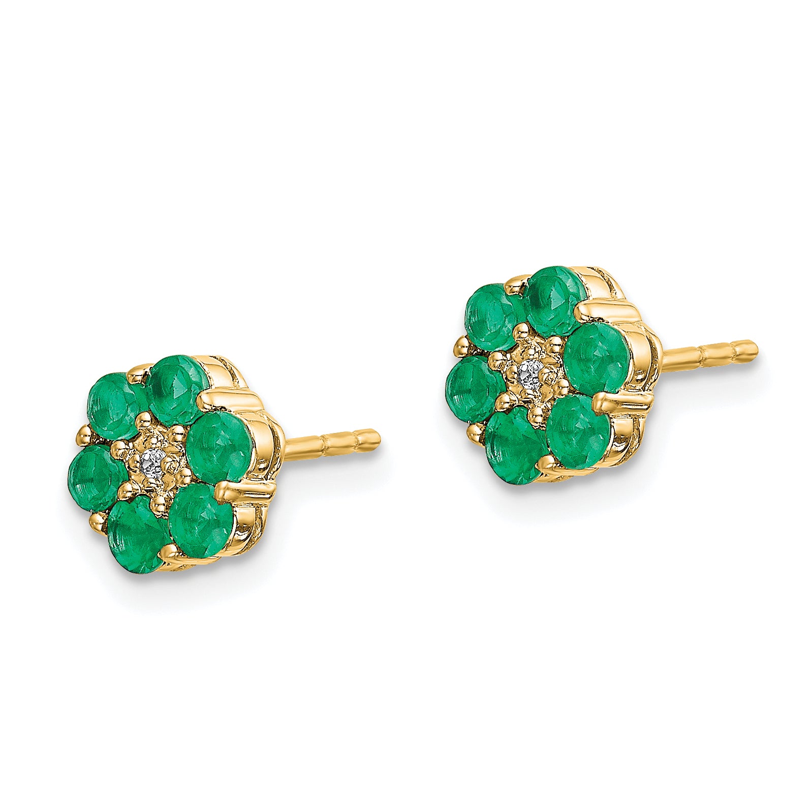 10k and Rhodium Emerald and Diamond Post Earrings