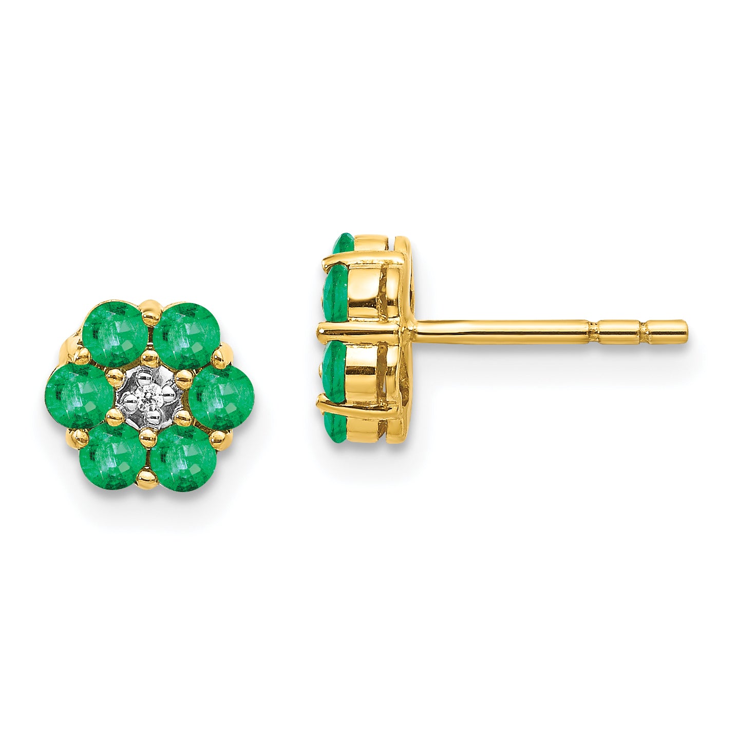 10k and Rhodium Emerald and Diamond Post Earrings Main image
