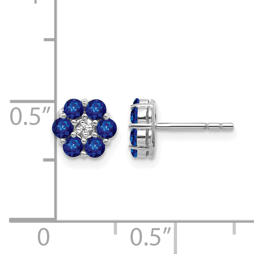 10k White Gold Polished Sapphire and Diamond Post Earrings