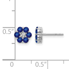 10k White Gold Polished Sapphire and Diamond Post Earrings