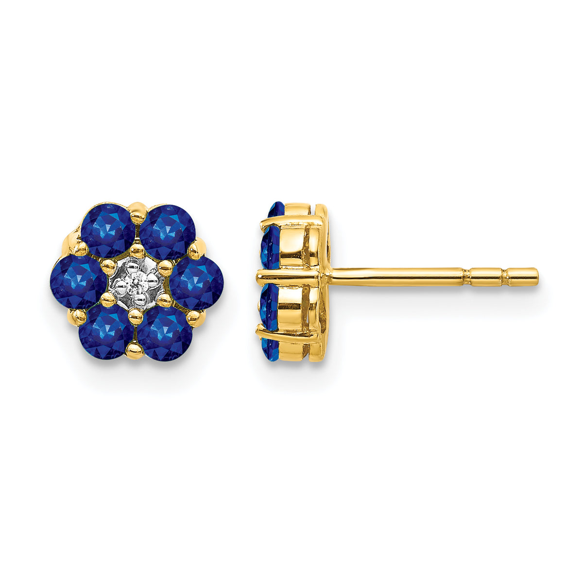 10k and Rhodium Sapphire and Diamond Post Earrings