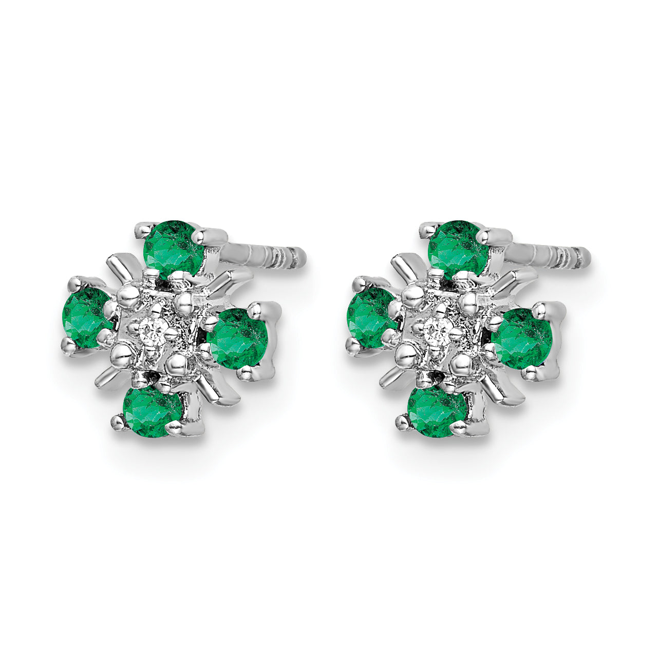 14k White Gold .01 carat Lab Grown Diamond VS/SI+ G+ and Created Emerald Complete Fashion Post Earrings Secondary image