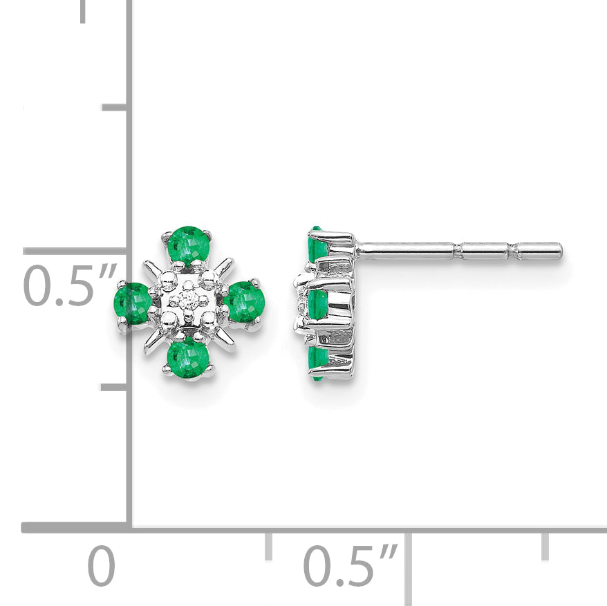 14k White Gold .01 carat Lab Grown Diamond VS/SI+ G+ and Created Emerald Complete Fashion Post Earrings