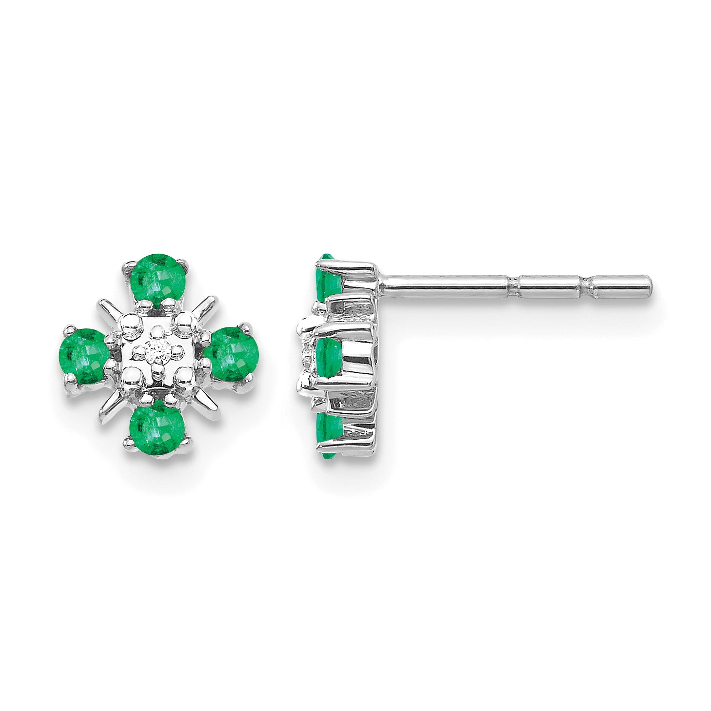 14k White Gold .01 carat Lab Grown Diamond VS/SI+ G+ and Created Emerald Complete Fashion Post Earrings Main image