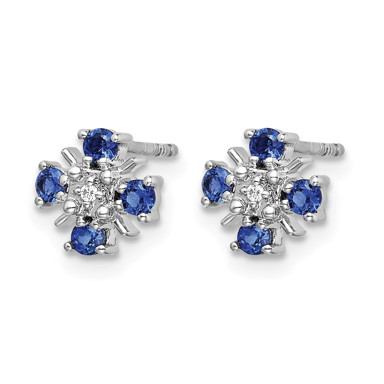 14k White Gold .01 carat Lab Grown Diamond VS/SI+ G+ and Created Sapphire Complete Post Earrings Secondary image