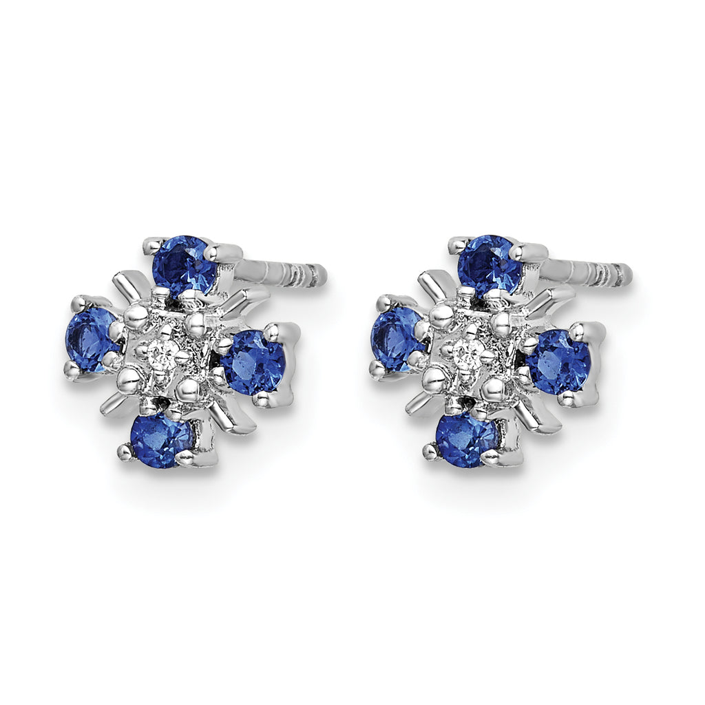 14k White Gold .01 carat Lab Grown Diamond VS/SI+ G+ and Created Sapphire Complete Post Earrings