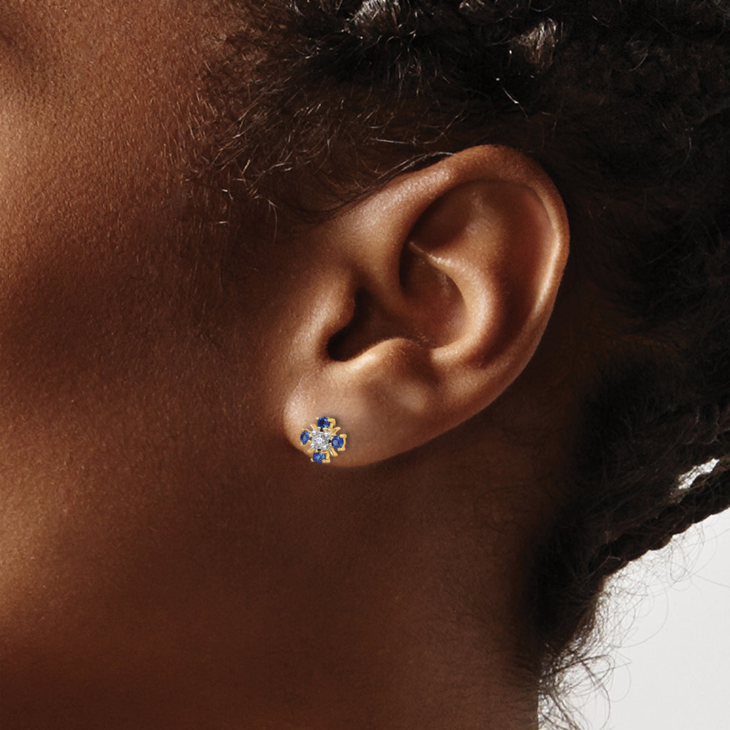 14k .01 carat Lab Grown Diamond VS/SI+ G+ and Created Sapphire Complete Post Earrings