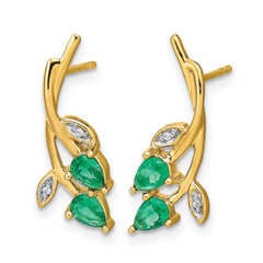 10k Diamond and Pear Emerald Floral Post Earrings
