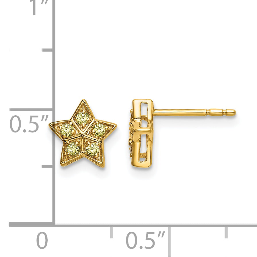 14k Yellow Gold Yellow Sapphire Star Post Earrings