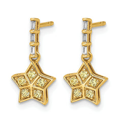 14k Yellow Gold Diamond and Yellow Sapphire Star Dangle Earrings