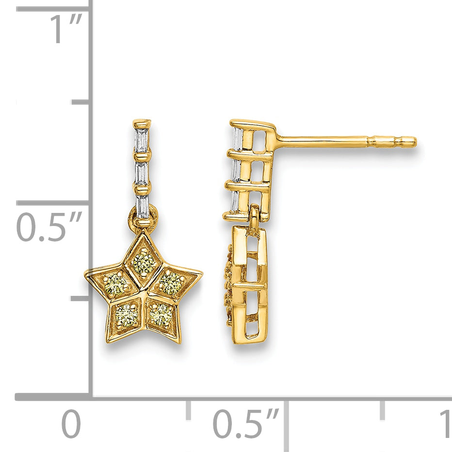 14k Yellow Gold Diamond and Yellow Sapphire Star Dangle Earrings